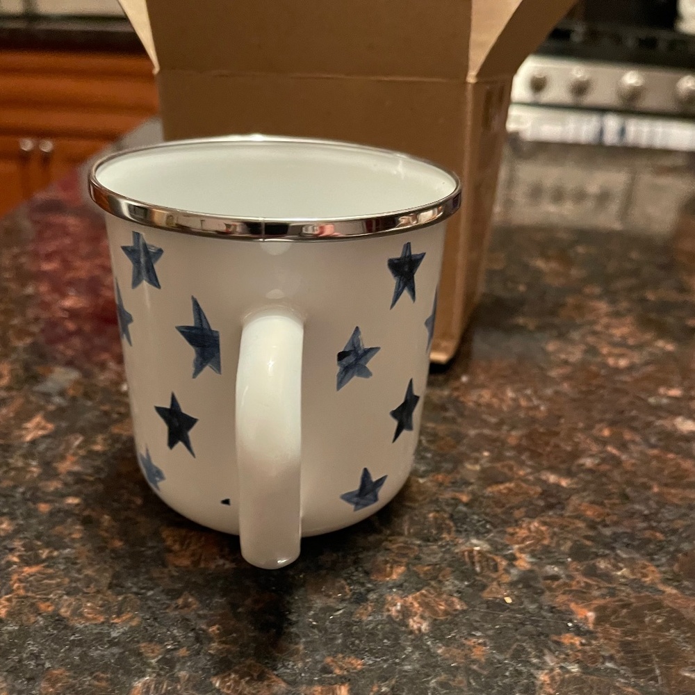 New Pottery Barn Americana Watercolor Stars Enamel Mug - Picture 9 of 11